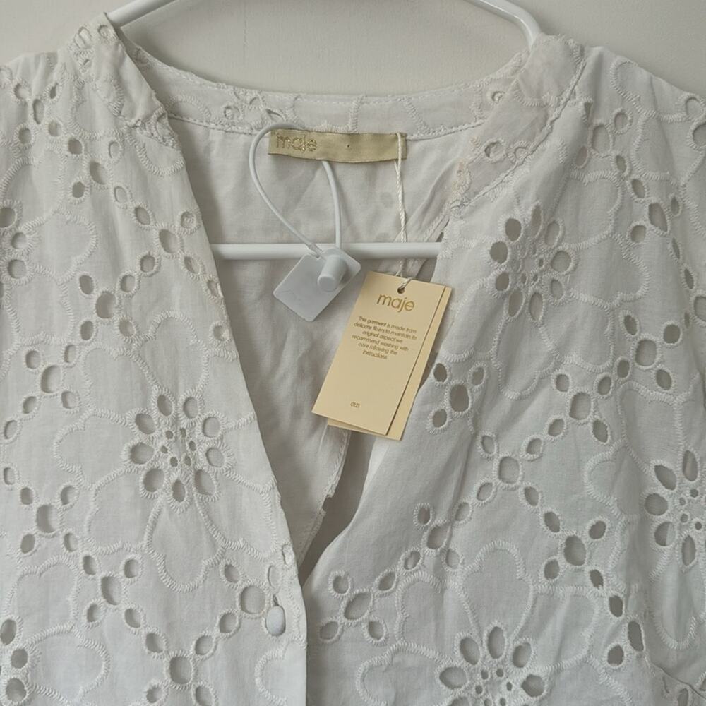Maje White Lace Embroidered Floral Eyelet Mini Dress Size: 2 - Picture 6 of 12